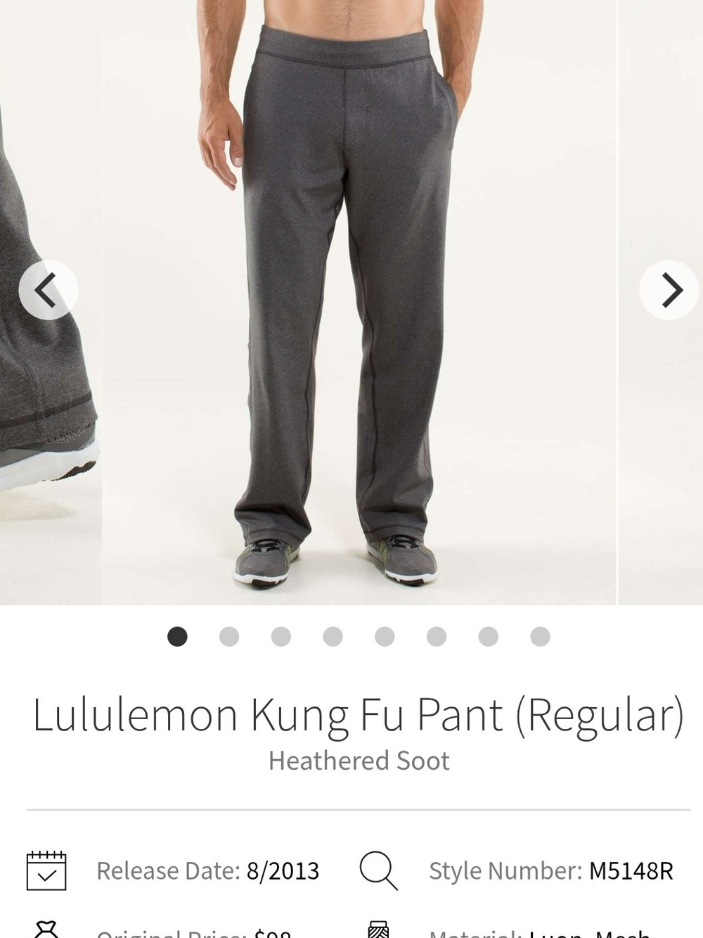 Lululemon Men's Kung Fu Pant (Regular) - Heathered Soot - Size Small